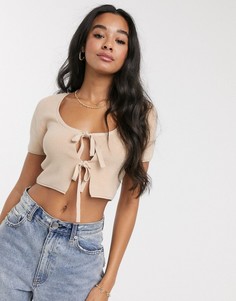 Трикотажный кардиган с завязками и короткими рукавами ASOS DESIGN-Розовый