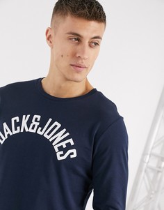 Лонгслив с логотипом на груди Jack & Jones-Темно-синий