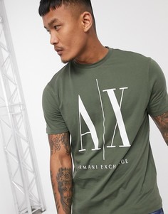 Футболка цвета хаки с большим логотипом Armani Exchange-Зеленый