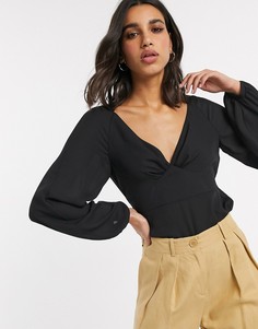 Блузка с длинными рукавами и V-образным вырезом ASOS DESIGN-Черный