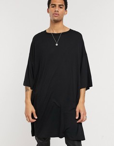 Черная длинная oversized-футболка из вискозы ASOS DESIGN-Черный