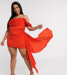 Эксклюзивное присборенное платье мини в горошек In The Style Plus x Jac Jossa-Мульти