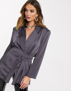 Серый пиджак с пряжкой Missguided