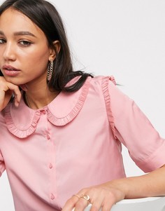 Розовая блузка с широким воротником Object-Розовый