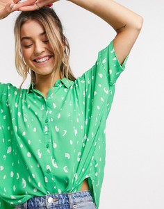 Свободная зеленая блузка с короткими рукавами Monki-Зеленый