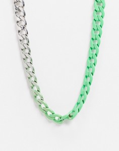 Серебристая цепочка с крупными звеньями и неоново-зеленым напылением ASOS DESIGN-Серебряный
