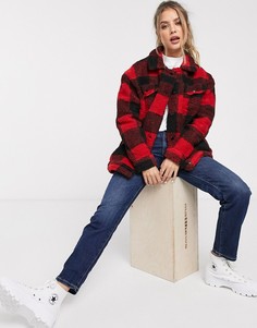 Куртка из искусственного меха в клетку Brave Soul-Красный