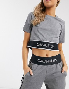 Серый меланжевый кроп-топ с короткими рукавами Calvin Klein