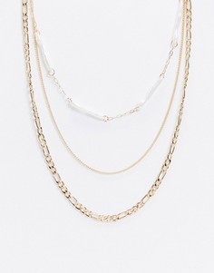 Золотистое ожерелье в несколько рядов с искусственным жемчугом и подвесками ASOS DESIGN-Золотой