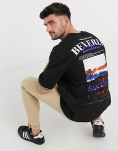 Черный джемпер с короткими рукавами и принтом "Beverly Hills" Topman