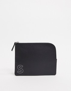 Черный кожаный кошелек на молнии с инициалом "S" ASOS DESIGN