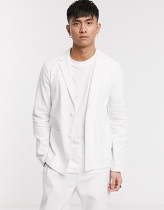 Белый повседневный приталенный пиджак с добавлением льна ASOS DESIGN