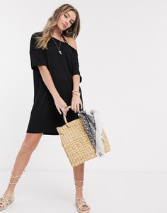 Черное платье-футболка с открытыми плечами ASOS DESIGN-Черный