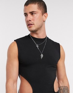 Черная обтягивающая майка с вырезами ASOS DESIGN-Черный
