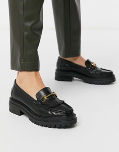 Черные кожаные лоферы на массивной подошве ASOS DESIGN-Черный