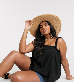 Хлопковый топ с квадратным вырезом и оборками ASOS DESIGN Curve-Черный