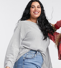 Oversized-футболка с длинными рукавами в фактурную полоску ASOS DESIGN Curve-Мульти