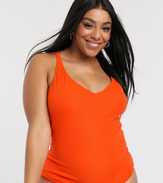 Оранжевый слитный купальник в рубчик с открытой спиной Vero Moda Curve-Красный