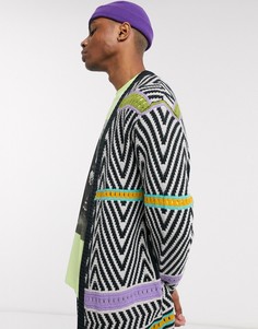 Длинный кардиган с зигзагообразным рисунком ASOS DESIGN-Мульти