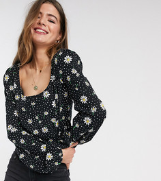 Топ с овальным вырезом и цветочным принтом ASOS DESIGN Tall-Черный