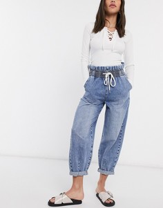 Синие джинсы с поясом на резинке Bershka-Синий