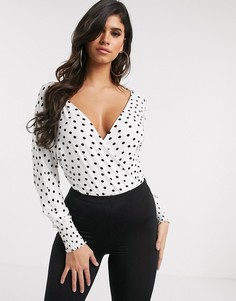 Боди в горошек с запахом и открытой спиной ASOS DESIGN-Белый