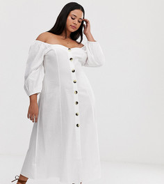 Платье макси на пуговицах ASOS DESIGN Curve-Белый