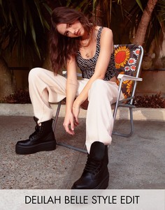 Слитный купальник со сборками и поясом ASOS-Мульти