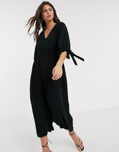 Свободный комбинезон с завязками на рукавах ASOS DESIGN-Черный