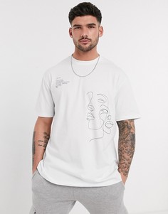 Белая oversized-футболка с принтом лиц Topman-Белый