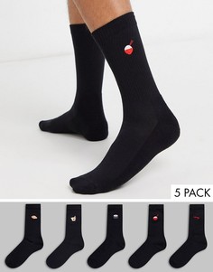 Набор из 5 пар черных носков с вышивкой суши New Look-Черный