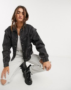 Черная джинсовая куртка с эффектом кислотной стирки Bershka-Черный