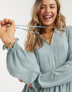 Зеленое свободное платье мини Monki-Синий