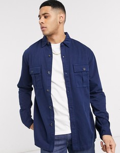 Темно-синяя рубашка с длинными рукавами Topman-Черный