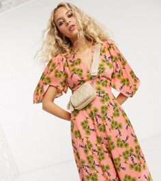Розовое платье миди с цветочным принтом Topshop IDOL-Розовый
