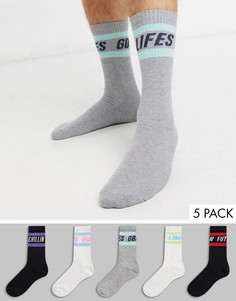 5 пар спортивных носков с отделкой в рубчик и надписью New Look-Мульти