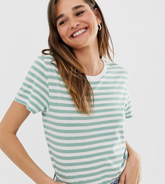 Свободная футболка с круглым вырезом в зеленую и белую полоску Monki-Зеленый