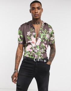Бордовая рубашка с отложным воротником и цветочным принтом ASOS DESIGN-Красный
