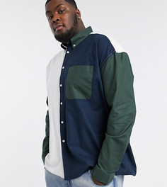 Оксфордская рубашка oversized с темно-синими и зелеными вставками ASOS DESIGN Plus-Темно-синий