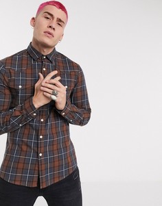 Коричневая приталенная рубашка в клетку с длинными рукавами ASOS DESIGN-Коричневый