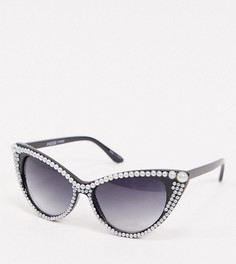 Черные солнцезащитные очки "кошачий глаз" с жемчужной отделкой Pieces-Золотой
