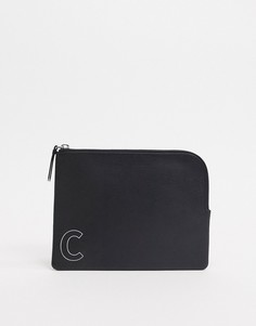 Черный кожаный кошелек на молнии с инициалом "C" ASOS DESIGN