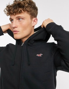 Худи черного цвета на молнии с логотипом и подкладкой из искусственного меха Hollister-Серый