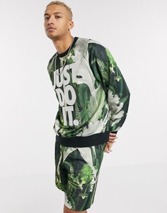 Свитшот от комплекта с тропическим принтом листьев и круглым вырезом Nike Just Do It-Зеленый