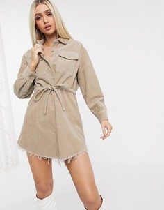 Вельветовое платье‑рубашка в стиле oversized ASOS DESIGN-Коричневый