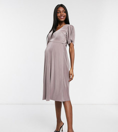 Плиссированное платье миди для кормления ASOS DESIGN Maternity-Фиолетовый