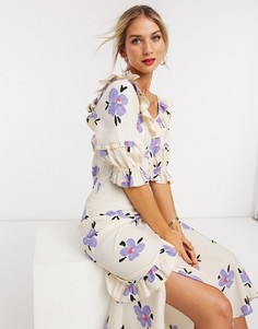 Чайное платье миди на пуговицах с цветочным принтом ASOS DESIGN-Мульти