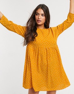 Свободное платье мини горчичного цвета в горошек с длинными рукавами ASOS DESIGN-Мульти