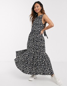 Монохромное ярусное хлопковое платье с леопардовым принтом ASOS DESIGN-Мульти