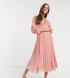 Розовое плиссированное платье миди с рукавами "летучая мышь" ASOS DESIGN Maternity-Розовый